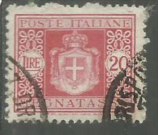 ITALY KINGDOM ITALIA REGNO LUOGOTENENZA 1945 TASSE TAXES POSTAGE DUE SEGNATASSE RUOTA WHEEL LIRE 20 USATO USED OBLITERE' - Taxe