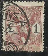 ITALY KINGDOM ITALIA REGNO 1924 SEGNATASSE TAXES TASSE DUE PER VAGLIA LIRE 1 USATO USED - Strafport Voor Mandaten