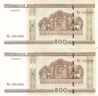 PAREJA CORRELATIVA DE BELARUS DE 500 RUBLEI DEL AÑO 2000  (BANKNOTE)  SIN CIRCULAR-UNCIRCULATED - Belarus