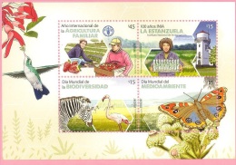 Fauna Flamenco Colibrí Pájaro Mariposa Zebra Flor Fruta Cardo Cactus Fresa NUEVO SELLO MNH URUGUAY  Hojita S / S - Colibríes