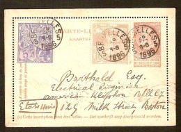 Nr. 71 En 72 Op Postkaart Verzonden Van BRUXELLES 5 Naar BOSTON (USA) Dd. 28/12/1896 ! ZELDZAAM ! - 1894-1896 Exposiciones