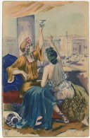Signée Hoa Peinte Main Couple De Romains Buvant Une Coupe De Vin Erotisme Vers Rameau Arquian Taxée 1905 - Braun, W.