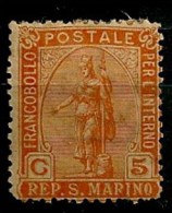 Timbres - Saint-Marin - 1877-1899 - 5c. - - Usados