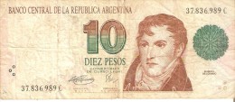 BILLETE DE ARGENTINA DE 10 PESOS CONVERTIBLES (BANKNOTE) - Argentine
