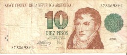 BILLETE DE ARGENTINA DE 10 PESOS CONVERTIBLES (BANKNOTE) - Argentina