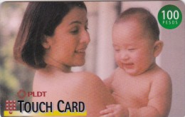 Philippines, PLDT, 100 Pesos, Touch Card, Woman And Baby, 2 Scans. - Filippijnen