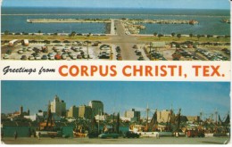 Corpus Christi Texas, View Of Docks, Auto, Aerial View Of T-Heads Jetty, C1950s Vintage Postcard - Corpus Christi