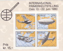 Norway 1980  Aviation Souvenir Sheet MNH - Lettres & Documents