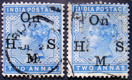 BRITISH INDIA 1883 2annas Queen Victoria SERVICE USED 2 Stamps - 1882-1901 Empire