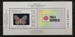 Pologne Polska 1991 N° BF 124 ** Philatelie, Tokyo, Variété, Hologramme, Papillon, Aporia Crataegi, Timbre Sur Timbre - Nuovi