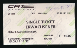 Ticket De Transport : VIENNE, Autriche, CITY AIRPORT TRAIN (CAT), Liaison Aéroport-Centre Ville (Wien Mitte) - Europa