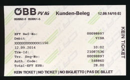 Ticket De Transport : VIENNE, Autriche, S-BAHN (Schnell-Bahn, Trains Rapides), Faubourgs Et Villes Satellites (OBB) - Europa