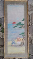 CHINE - Grand Coucher De Soleil Aux Deux Vieillards Milieu XXe Peinture Sur Soie Signée 48x117 Cm - Art Asiatique