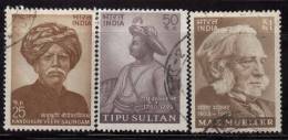 India Used 1974, Set Of 3, Personalities Series, Tipu Sultan, Max Mullar, Kandukari Veeralingam, - Usati