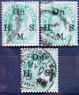 BRITISH INDIA 1906 1/2anna King Edward VII SERVICE USED 3 Stamps - 1902-11 Roi Edouard VII