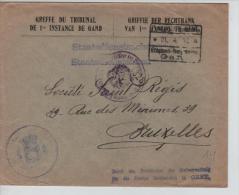 Lettre En Franchise Du Tribunal1re Instance De Gand C.Etappen En 1917 Censre Griffe Durch ...Zivilverwaltung Gent PR1113 - OC26/37 Etappengebiet