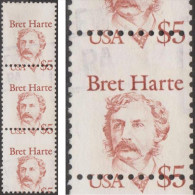 Etats-Unis 1987  Y&T 1772. Bande De 3, Piquage à Cheval. Bret Harte (1836 – 1902), Poète Et écrivain Américain - Ecrivains