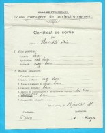 Ville De STRASBOURG - Ecole Ménagére - Certficat De Sortie 1920 - Diplômes & Bulletins Scolaires