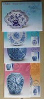 Maxi Cards(B) Taiwan 2014 Ancient Chinese Art Treasures Stamps-Blue White Porcelain Peony Dragon Floral Lady - Cartes-maximum