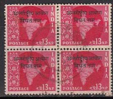 India Used 13np Block Of 4, 1957, Overprint Vietnam,  Map Star Series, FPO Postmark, - Military Service Stamp