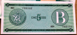 Certificado De Divisa Letra B (Exchange Certificate), Verde, CINCO (5) PESOS, 1985 UNC, CUBA - Cuba