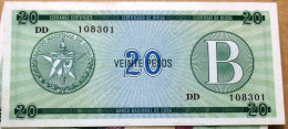Certificado De Divisa Letra B (Exchange Certificate), Verde, VEINTE (20) PESOS, 1985 UNC, CUBA - Cuba