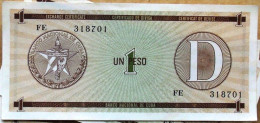 Certificado De Divisa Letra D, Carmelita (Exchange Certificate), UN (1) PESO, 1985 UNC, CUBA - Cuba