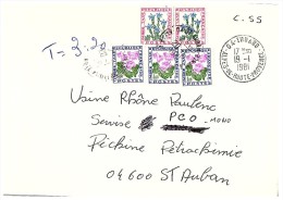 Lettre Taxée, 1981, Pas Affranchie  , Taxe 3,20 Fr, 5 Timbres  FLEUR  /6000 - 1960-.... Lettres & Documents