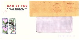 Lettre Taxée, 1981, Affranchie EMA EAU ET FEU COURBEVOIE 1.60Fr, Taxe 2.70Fr, 4 Timbres  FLEUR  /6000 - 1960-.... Brieven & Documenten