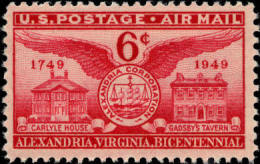 1949 USA Air Mail Stamp Alexandria VA Bicentennial Sc#c40 Post Architecture Bird Relic - 2b. 1941-1960 Unused