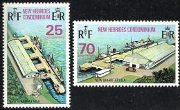 BRITISH NEW HEBRIDES PORT VILA NEW WHARF SET OF 2 STAMPS 25-70 CENTIMES ISSUED 1974 MINT READ DESCRIPTION !! - Neufs