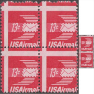 Etats-Unis 1969 Y&T PA 80. Bloc De 4, Piquage à Cheval. Lettres Par Avion - Plaatfouten En Curiosa