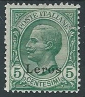 1912 EGEO LERO EFFIGIE 5 CENT MH * - ED841 - Aegean (Lero)