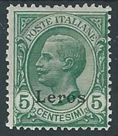 1912 EGEO LERO EFFIGIE 5 CENT MH * - ED841 - Ägäis (Lero)