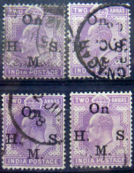 BRITISH INDIA 1902 2annas King Edward VII SERVICE USED 4 Stamps - 1902-11 Koning Edward VII