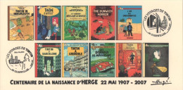 FRANCE 2007 N°19 Albums Fictifs + 2 Cachets Premier Jour FDC TINTIN KUIFJE TIM HERGE GUEBWILLER - Hergé