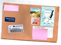 Lietuva 2014 - Stork, Postage Used  Registered Air Mail Cover In Czech Rep. - Cigognes & échassiers