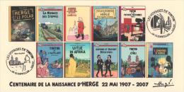 FRANCE 2007 N°21 Albums Fictifs + 2 Cachets Premier Jour FDC TINTIN KUIFJE TIM HERGE GUEBWILLER - Hergé