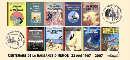 FRANCE 2007 N°26 Albums Fictifs + 2 Cachets Premier Jour FDC TINTIN KUIFJE TIM HERGE GUEBWILLER - Hergé