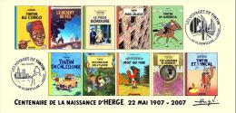 FRANCE 2007 N°32 Albums Fictifs + 2 Cachets Premier Jour FDC TINTIN KUIFJE TIM HERGE GUEBWILLER - Hergé