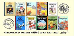 FRANCE 2007 N°39 Albums Fictifs + 2 Cachets Premier Jour FDC TINTIN KUIFJE TIM HERGE GUEBWILLER - Hergé