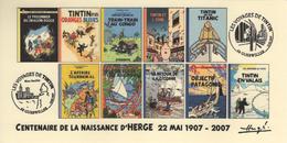 FRANCE 2007 N°42 Albums Fictifs + 2 Cachets Premier Jour FDC TINTIN KUIFJE TIM HERGE GUEBWILLER - Hergé