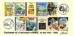 FRANCE 2007 N°44 Albums Fictifs + 2 Cachets Premier Jour FDC TINTIN KUIFJE TIM HERGE GUEBWILLER - Hergé