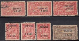 Surcharged / SERVICE Series, Shade / Perf., Varities, Travancore Used 1943 , British India State - Sonstige & Ohne Zuordnung