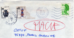 France: 1986 Lettre Taxée 3.40 F Timbres Insectes Paris Vers PARIS - 1960-.... Briefe & Dokumente