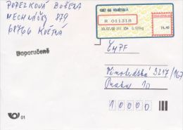 Czech Rep. / APOST (2002) 687 66 Kvetna / 687 66 KVETNA (R-letter) Tariff: 14,40 CZK; Postmark "Doporucene" (A08175) - Briefe U. Dokumente