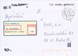 Czech Rep. / APOST (2002) 392 01 SOBESLAV (R-letter) Tariff: 0,00 CZK (post Office) 3x Postmark (A08189) - Lettres & Documents