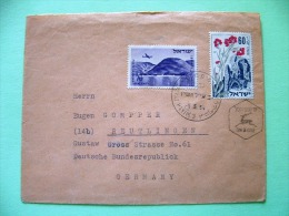 Israel 1954 FDC Cover To Germany - Flowers On Ruins - Plane On Galilee Sea - Deer Cancel - Lettres & Documents