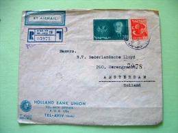 Israel 1955 Registered Cover To Holland - Tree - Grapes - Baron Edmond De Rothschild - Label On Back - Lettres & Documents