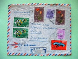 Israel 1963 Registered Cover To Switzerland - Fishes - Bird Kingfisher - Flowers - Mosaic Zodiac Balance Ram (overpri... - Cartas & Documentos